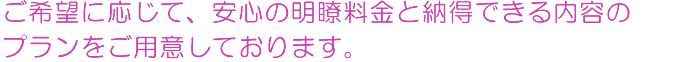 ご希望に応じて、安心の明瞭料金と納得できる内容のプランをご用意しております。